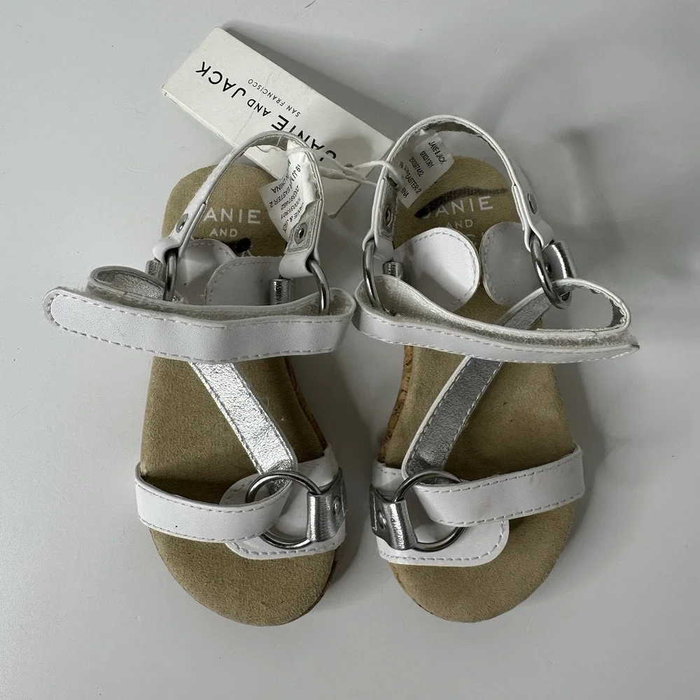 Janie and Jack Sandals‎ Girls Sz 7 White Silver Mar Easter 2 Holiday Casual NEW